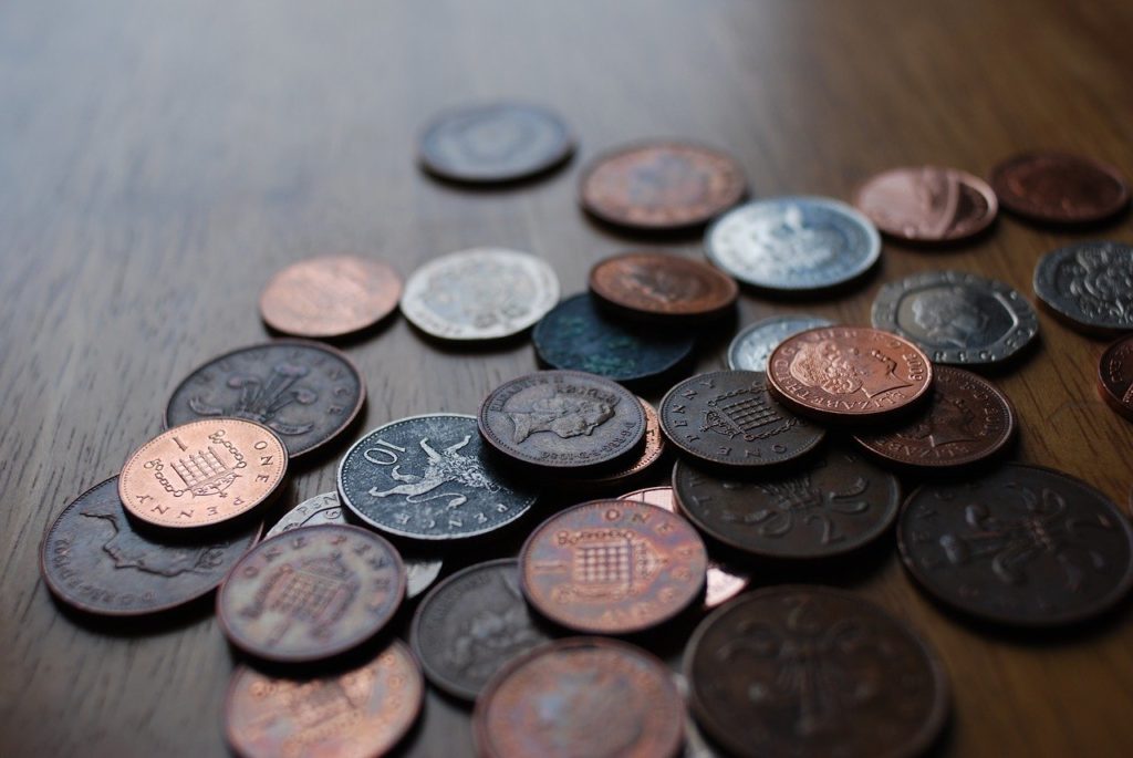 GBP coins on a table