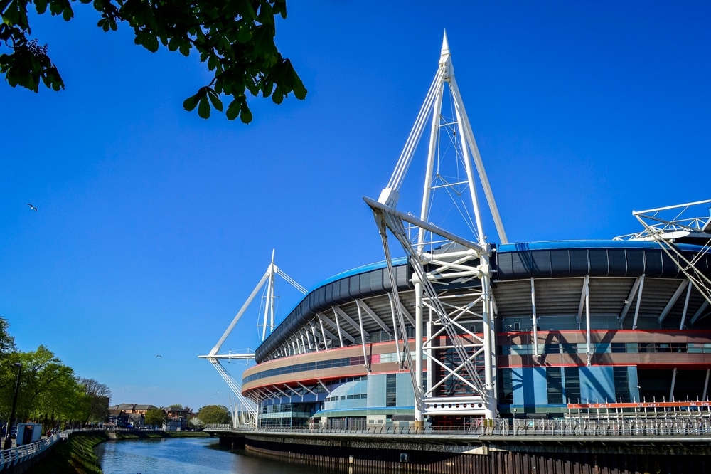 Principality Stadium against blue skies