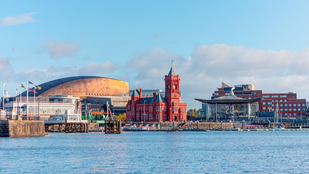 Cardiff bay with Pierhead Building  at the centre