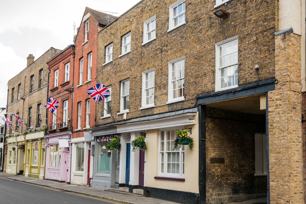 Row of shops with residential floors above them