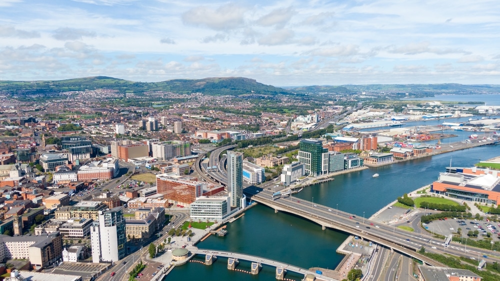 aerial panoramic photo of Belfast on a slightly cloud day
